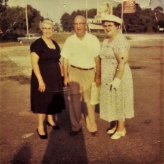 Rosie S. Morris with Millard Ayers "Boots" and Helen Hoagland Mason. Mississippi Gulf Coast Out for supper at the "White House" Restaurant. It used to be a favorite place to dine for many Gulf Coast residents. I believe that shadow photographer may be my mother's shadow and I would have been four years old at the time of this photo so was that me beside her?