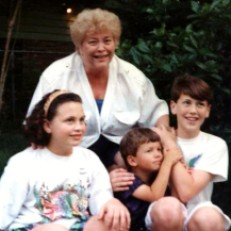 Janie and her grandkids, Kate, Justin and Evan - 1990's Gulfport, Harrison, Mississippi, USA at Hungry Hill, 1711 Wisteria Street.