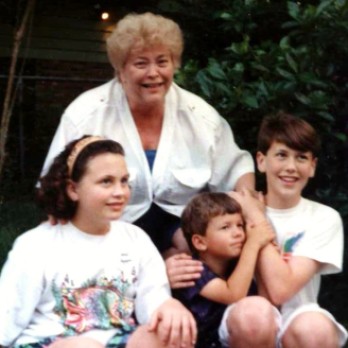Janie and her grandkids, Kate, Justin and Evan - 1990's Gulfport, Harrison, Mississippi, USA at Hungry Hill, 1711 Wisteria Street.