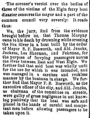 1881-05-10 Daily Register - Coroner's Verdict Over Elgin Ferry Disaster
